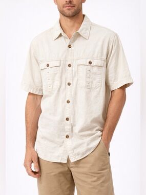 EUC Royal Robbins Off-White Casual Button-Down Linen Shirt